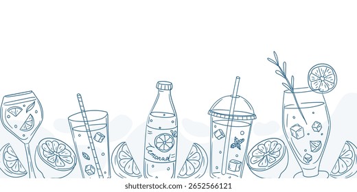 Exibição de bebidas refrescantes com fruta e gelo em um ambiente de verão vibrante