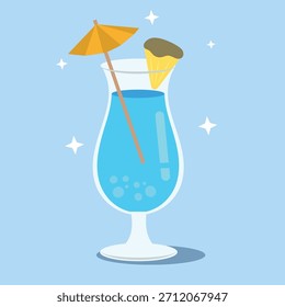 Cóctel azul refrescante con adorno de paraguas y piña