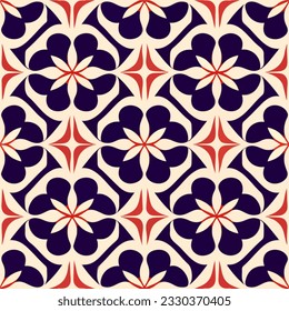 Refreshing blue and red pattern set against a crisp white background, reminiscent of peppermint candies. This art nouveau floor pattern adds a touch of charm and elegance to any space.