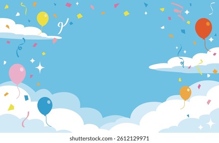A refreshing blue sky background with balloons and confetti flying vector illustration