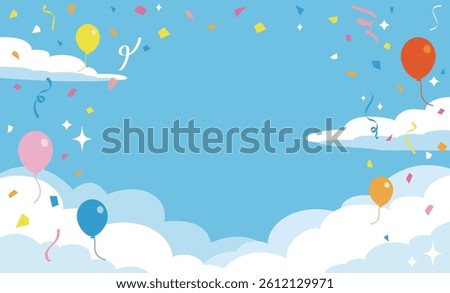 A refreshing blue sky background with balloons and confetti flying vector illustration