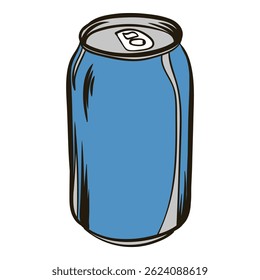 Refreshing blue soda can isolated on a white background, perfect for representing beverages, thirst, or refreshment