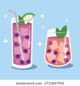 Refrescantes bebidas de arándanos con hielo y menta