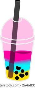 A refreshing bubble tea in a clear plastic cup with a pink lid and a thick black straw, ideal for food and drink concepts