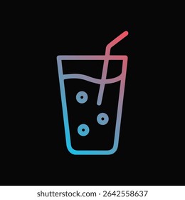 Refreshing bubbly drink with a straw. Icon symbol illustration