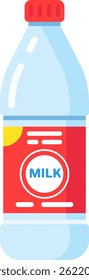 Refreshing and calcium rich, a plastic milk bottle stands ready for consumption, featuring a red screw cap and a vibrant label highlighting its dairy goodness