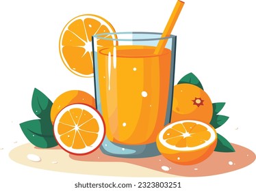 Refreshing Citrus Juice in Glass on White Background, Refreshing Orange Juice in Glass vector illustration