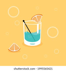 refreshing cocktail with oranges, vector image, summer