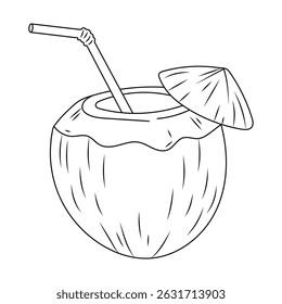 Refreshing Coconut Drink with Straw and Lid Illustration