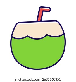 Refreshing coconut water with a straw.