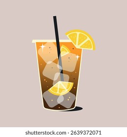 Refreshing coffee and orange juice with ice and orange garnish. 