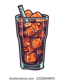 Refreshing cola with ice and bubbles icon isolated