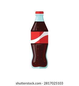 Refreshing Cold Cola Soda Bottle with Red Label and Bubbles Vector Illustration Isolated on White