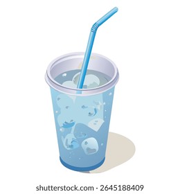 Refrescante bebida fria com cubos de gelo e palha para o verão sede quenching ilustração design ativo