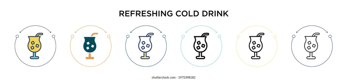 Refreshing cold drink icon in filled, thin line, outline and stroke style. Vector illustration of two colored and black refreshing cold drink vector icons designs can be used for mobile, ui, web