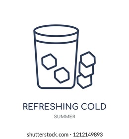 Refreshing cold drink icon. Refreshing cold drink linear symbol design from Summer collection. Simple outline element vector illustration on white background.