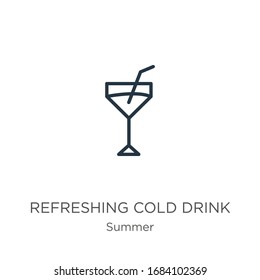 Refreshing cold drink icon. Thin linear refreshing cold drink outline icon isolated on white background from summer collection. Line vector sign, symbol for web and mobile