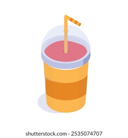 Refreshing cold drink with a straw isometric vector