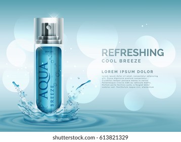 refreshing cosmetic spray advertisement concept with water splash