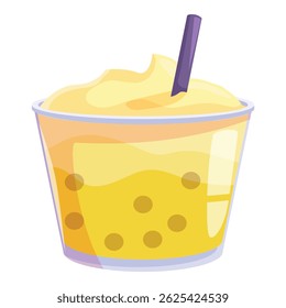 Refreshing and delicious cup of bubble tea with tapioca pearls and whipped cream, perfect for a hot day