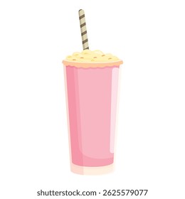 Refrescante e delicioso milkshake rosa com chantilly e palha listrada, perfeito para um doce deleite
