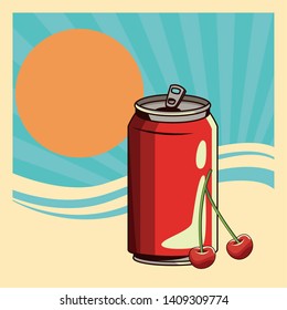 refreshing drink coke with fruit cartoon vector illustration graphic design