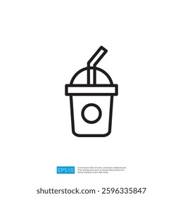 Refreshing Drink Icon in Minimalist Design Featuring Beverage with Straw and Container for Summer Enjoyment