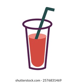 refreshing drink illustration with a straw in a transparent glass for summer themes