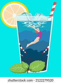 Refreshing drink with lemon. Metaphor.