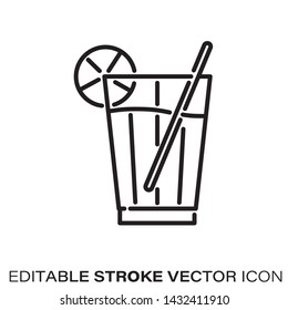 Refreshing drink line icon. Outline symbol of beverages and refreshment. Editable stroke flat vector illustration.