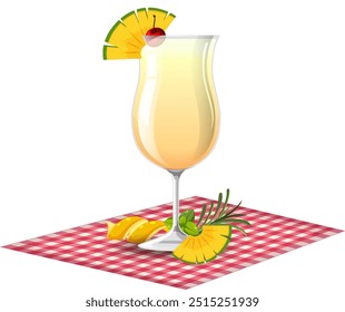 Refreshing drink with pineapple and cherry garnish