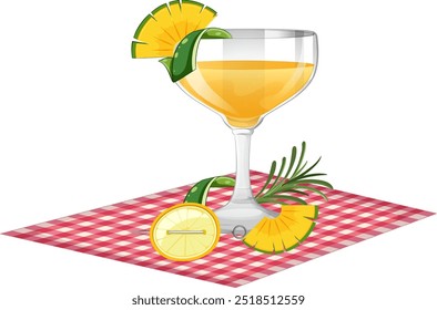 Refreshing drink with pineapple and lemon garnish