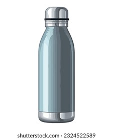 Bebida refrescante en botella de acero con icono de cierre aislado