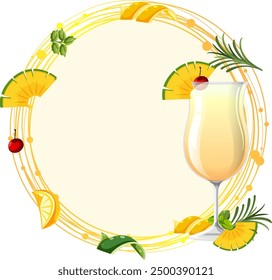 Refreshing drink surrounded by tropical fruits and herbs