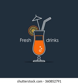 Refreshing drinks and cocktails, bar menu illustration