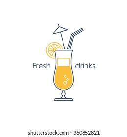 Refreshing drinks and cocktails, bar menu illustration