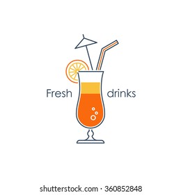 Refreshing drinks and cocktails, bar menu illustration