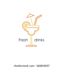 Refreshing drinks, different cocktails, fresh juice, bar menu illustration