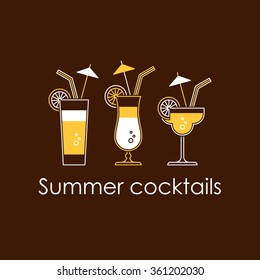 Refreshing drinks, different cocktails, fresh juice, bar menu illustration