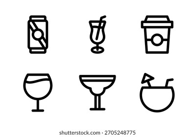 Refreshing drinks icon set featuring modern beverage symbols crafted for cafe menus, food branding visuals, and creative hospitality design projects
