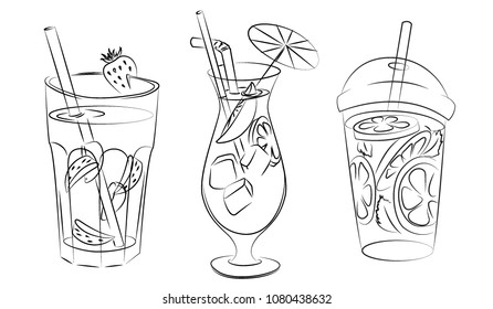 refreshing drinks: lemonade, cocktail, strawberry drink