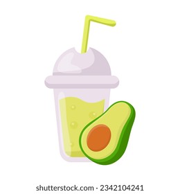Refreshing exotic avocado drink vector illustration. Cartoon drawing of plastic cup with juice or lemonade and fruit. Fruit, refreshment, summer concept