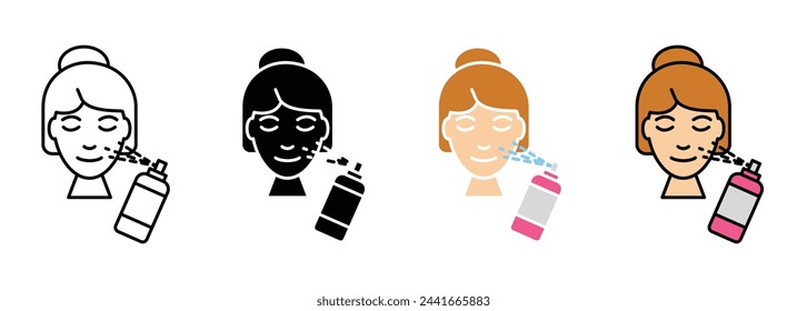 Refreshing Face Spray Icons. Salon and Spa Facial Spritzer and Bottle Symbols.