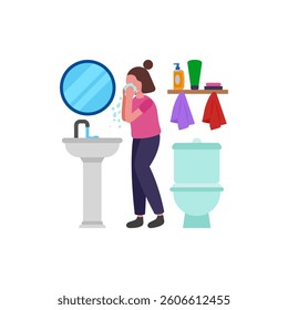 Refreshing Face Wash Routine Vector Illustration