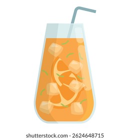 Refreshing and flavorful summer cocktail with orange slices, ice cubes, and a straw in a tall glass