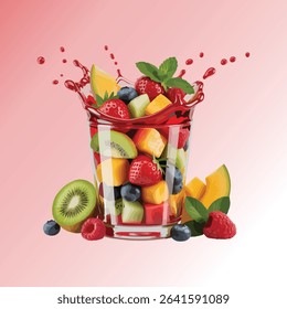 Refreshing fresh fruits with fresh juice vector image