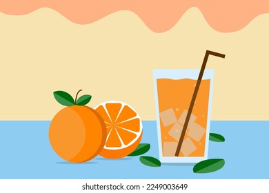 refreshing fruit orange vector illustration  Can make flavorful orange juice  Perfectly sweet and sour, orange cut in half.
