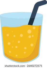Refreshing Glass of Orange Juice with Straw – Flat Vector Summer Drink Illustration