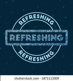 Refreshing. Glowing round badge. Network style geometric refreshing stamp in space. Vector illustration.