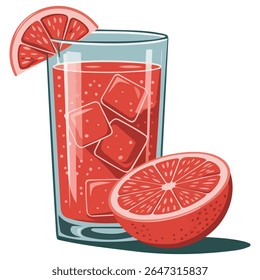 Refreshing grapefruit juice with ice cubes and fruit slices